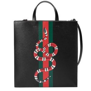 Authentic Gucci King Snake Tote - Black Leather